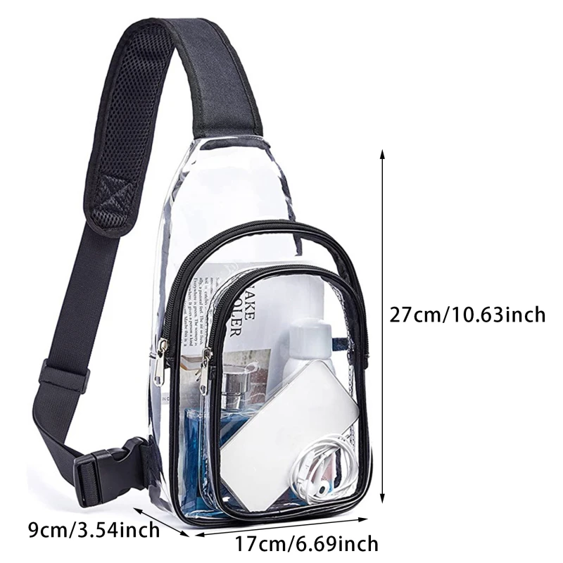 PVC Transparent Chest Bags Stadium Sling Bag Women Men Crossbody Concert Bags Clear Stadium Purse Bag With Black Belt Sling Bag