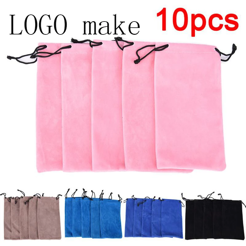 10pcs glasses case Cloth Glasses bag New Drawstring Sunglass Bag In  Brand logo making Soft Eyeglasses Pouch Eyewear Cases Bags