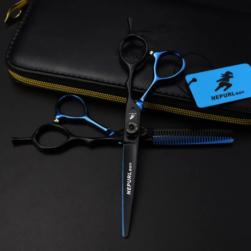 6.0inch black-blue adjustable high screws single tail hair scissors made of JP440C, hand-polished, right-handed  sharp durable