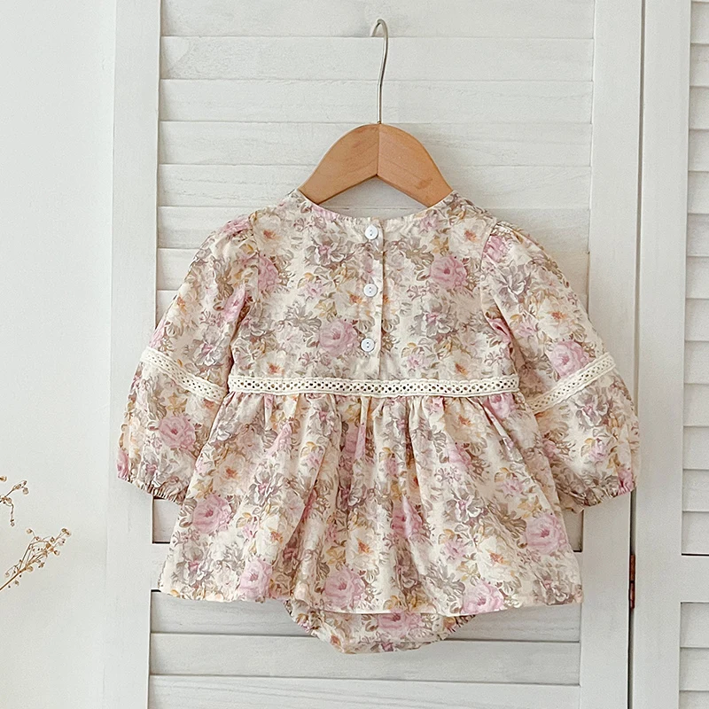 2024 Infant Jumpsuit Autumn Baby Jumpsuit Flower Baby Girl Long Sleeve Bodysuit Dress Newborn Cotton Toddler Comfortable Clothes