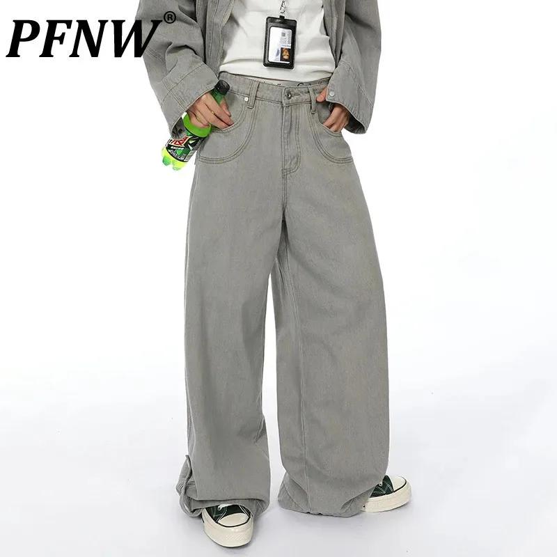 

PFNW American Spliced Worn-out Male Jeans High Street Straight Wide Leg Pants Casual Chic Denim Trousers 2024 Autumn New 28W4256