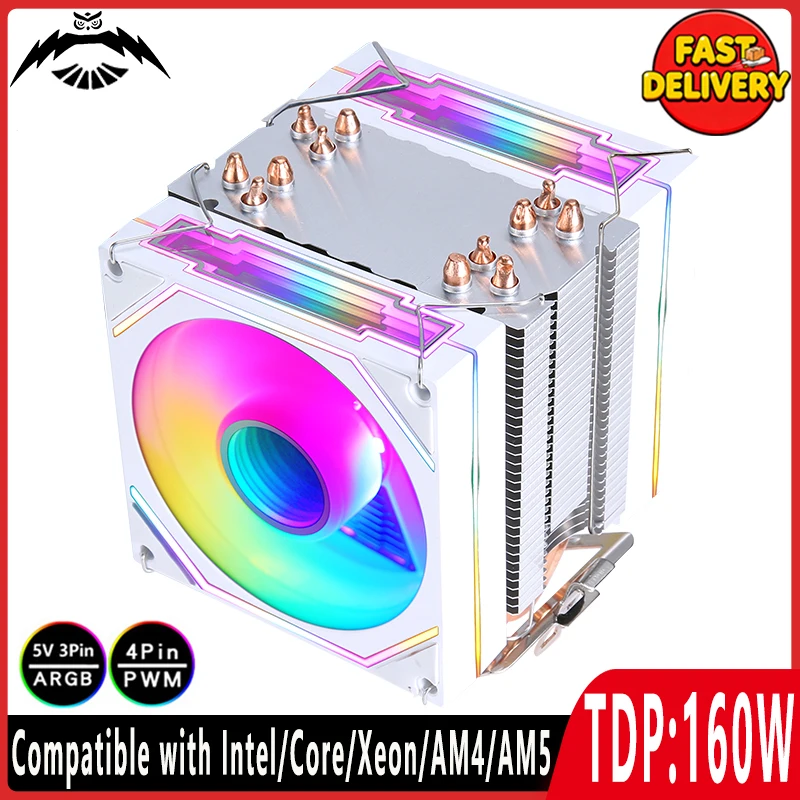 

2/4/6 Heat Pipe Tower Type Radiator 90mm ARGB Fan 5V3pin 4pin/PWM Cpu Cooler install LGA1851 1200 115x 1700 2011 2066 x99 AM4AM5