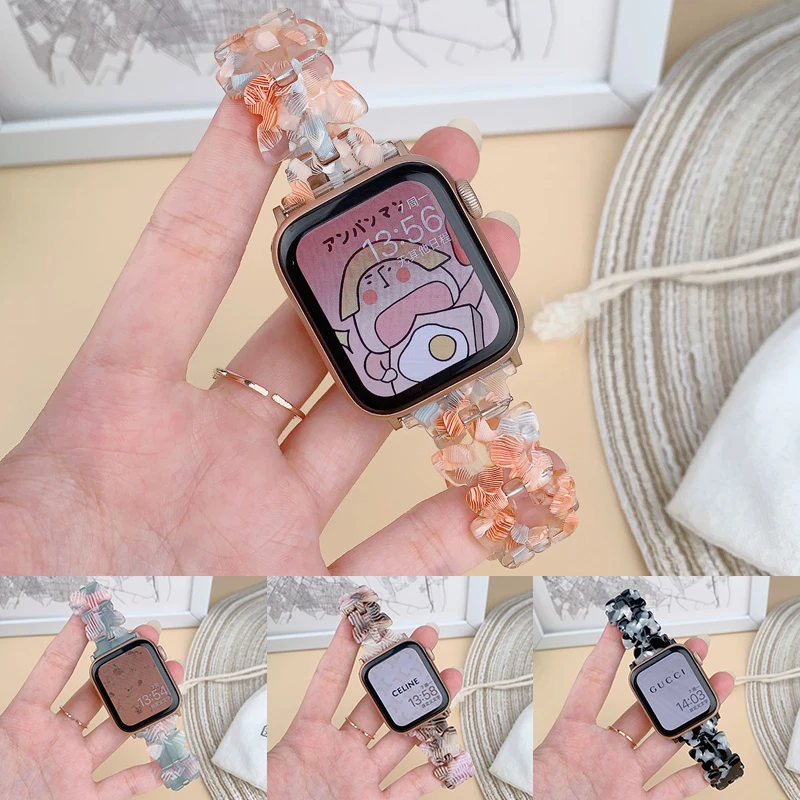 

Kawaii Pink Butterfly Resin Band For Apple Watch Band 41MM 45MM 40mm 38mm New Design Girl Strap For iwatch Series 8 7 6 Se 5 4 3