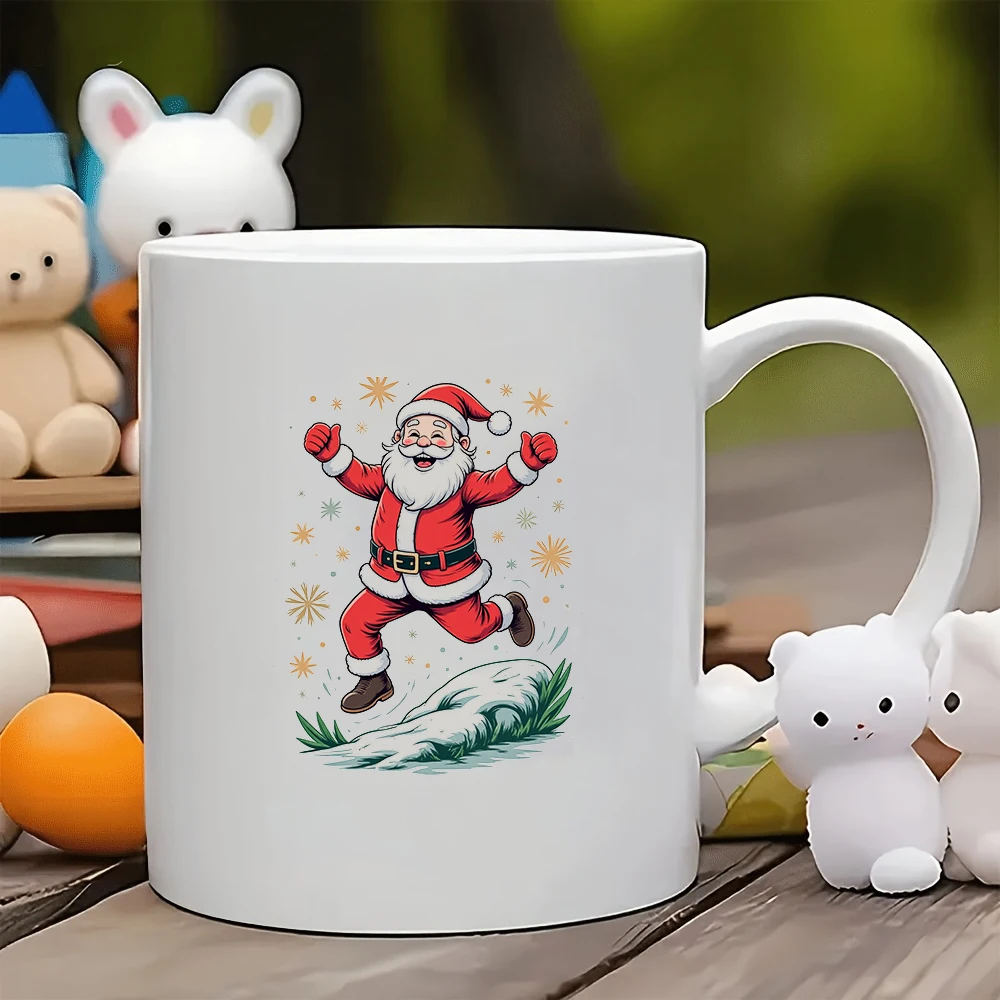 

11oz cartoon Santa Claus mug cozy jumping snow scene kids cup perfect for family and office coffee creative Christmas gift