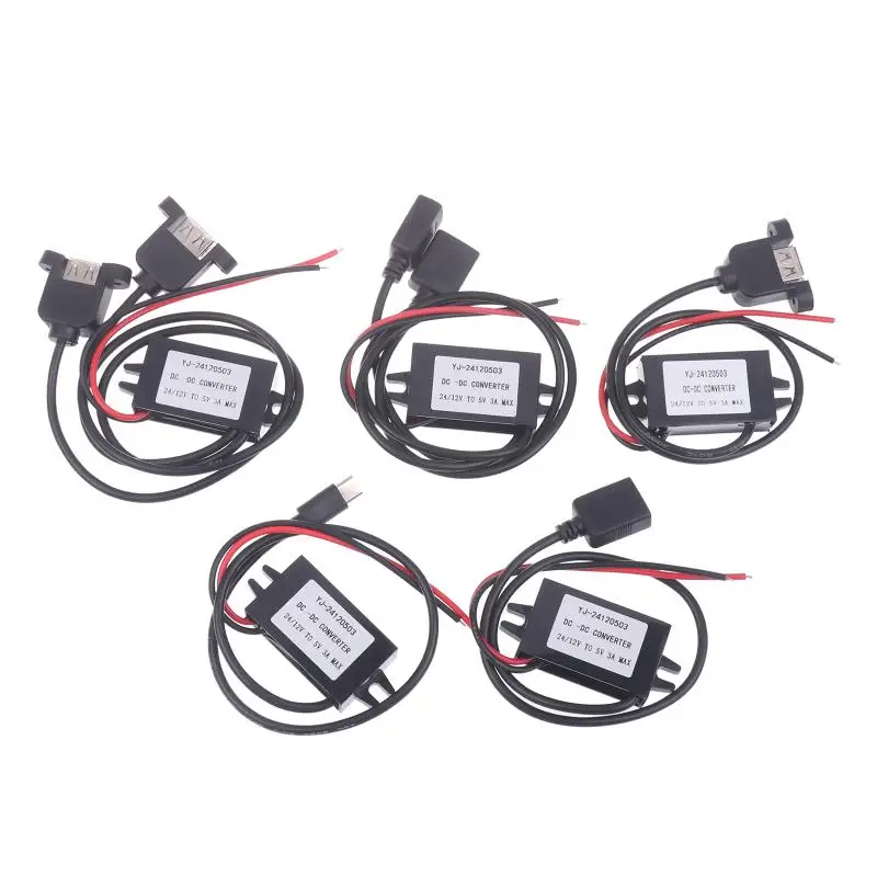 1Pcs Voltage Reducing Power Supply Adapter 12V 24V To 5V 3A Car Step Down Converter For Type-C USB Mini USB Micro USB Adapter