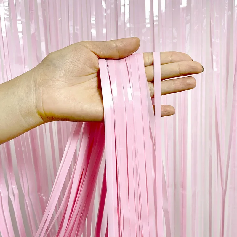 1x2m Weißer Hintergrundvorhang Maca Pastellrosa Blau Schwarz Weiß Fransen-Folienvorhang für Hochzeit Geburtstag Party Dekoration – Detail 3