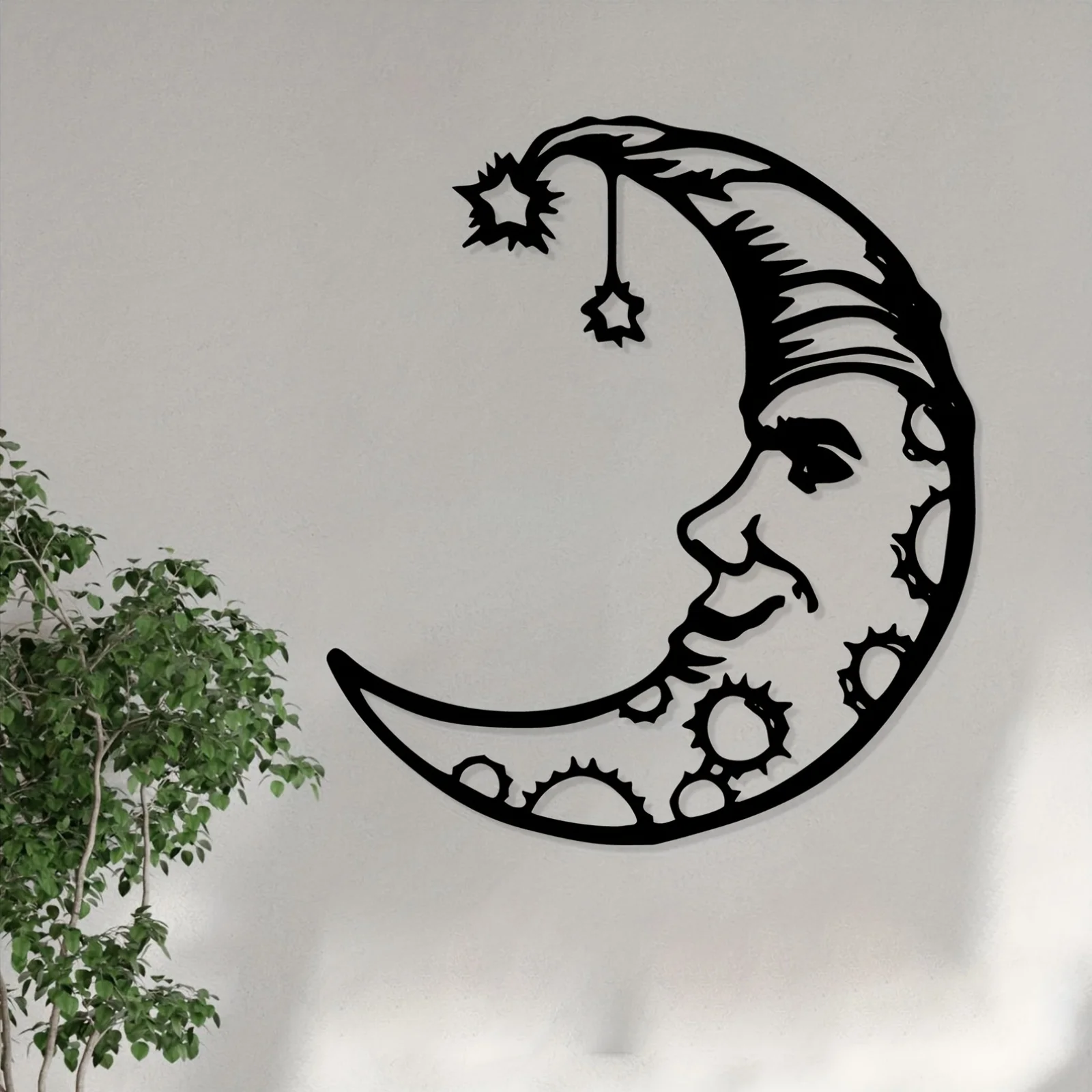 Vintage Crescent Moon Stars Aluminum Wall Art 12x8in Waterproof Rustproof Decor for Bedroom Living Room Garden Fence