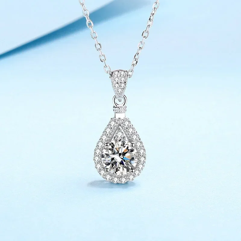 Sparkling 1/2/3/5ct Diamond Water Drop Pendant for Girlfriend Jewelry, PT950 Platinum Real Moissanite D Color Necklace Women