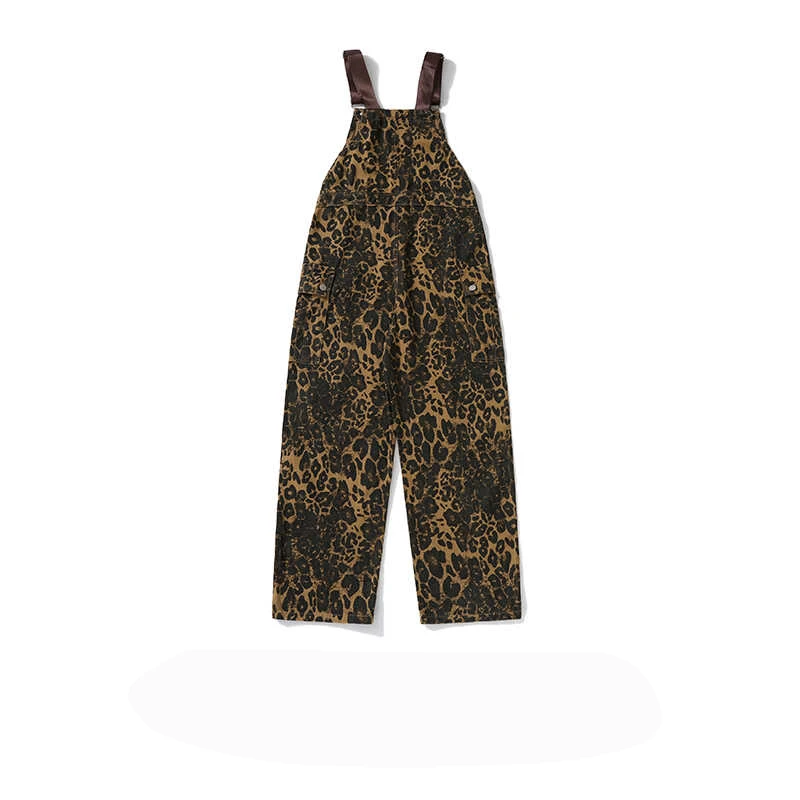 Kombinezon w panterkę w stylu ulicznym dla kobiet w stylu vintage, na co dzień, dżinsy z prostymi nogawkami, spodnie z wysokim stanem do podłogi