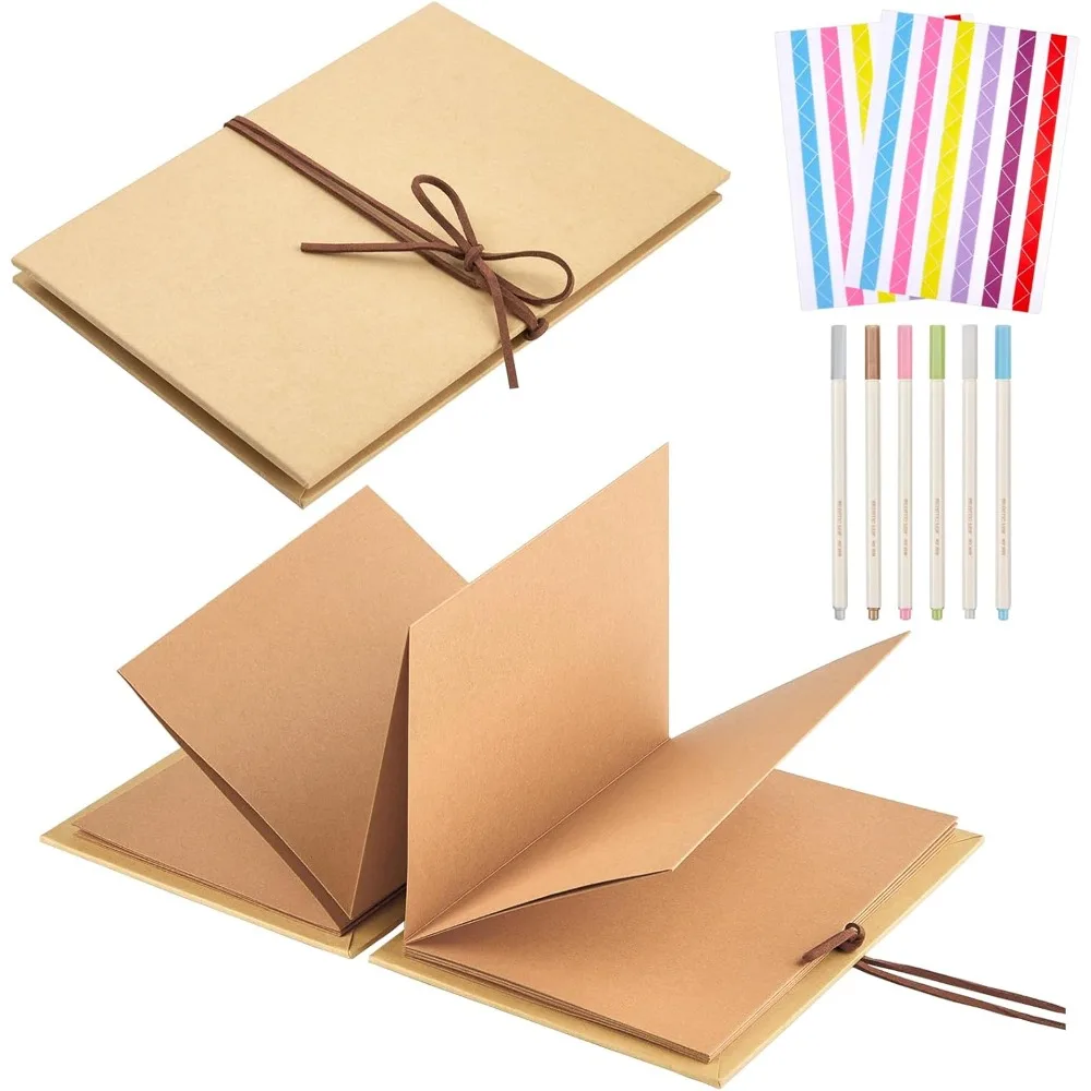 

Scrapbook Album 6x8 Inch Small Photo Album with DIY Accessories Set, Stretchable Folding Kraft Paper Memory Book for Wedding Ann
