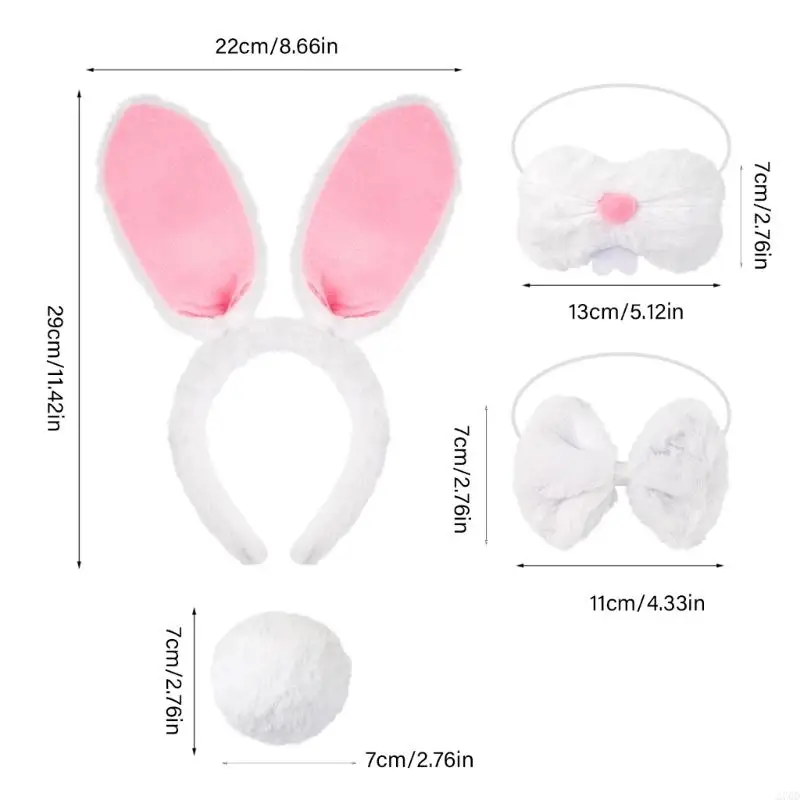270D 4 pezzi per bambini adulti coniglietti costume accessori set orecchie coniglio fascia papillon coda coniglio naso per