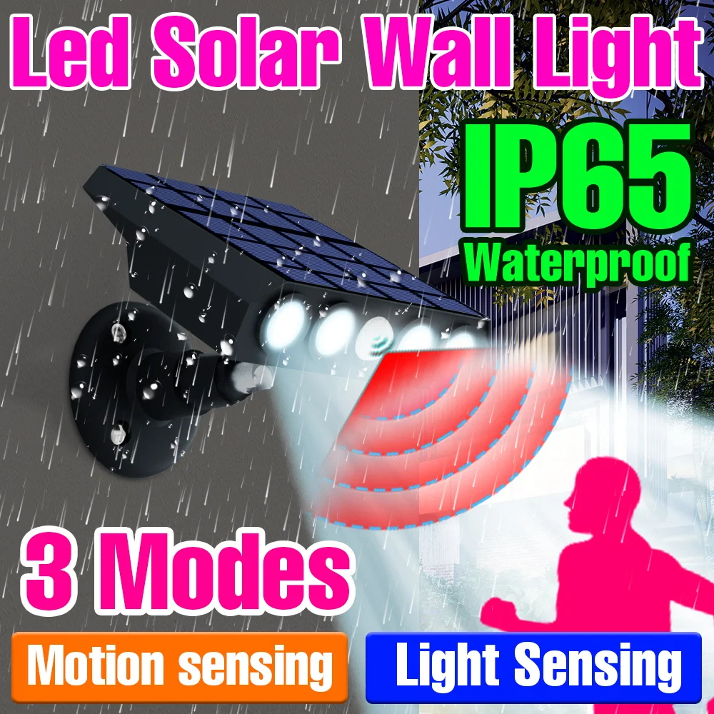 LED Solar Light Motion Sensor Projection Street Lamp Outdoor Waterproof Exterior Wall Lamps Garden Courtyard Landscape Lighting