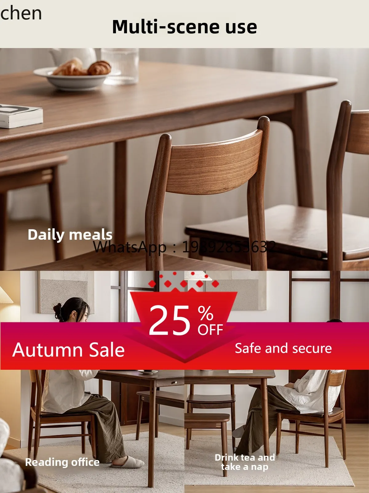 

all solid wood dining chair retro backrest home restaurant simple casual chair