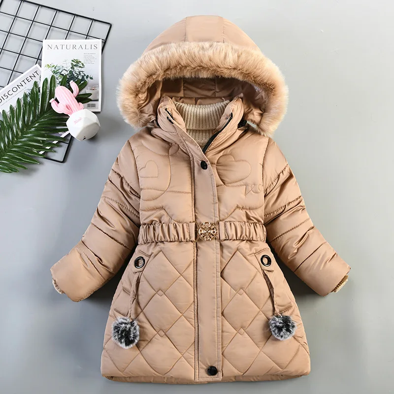 4 5 6 7 8 9 10 Years Winter Girls Jacket Warm Fashion Furball Little Princess Coat Hooded Zipper Girls Outerwear Kids Clothes