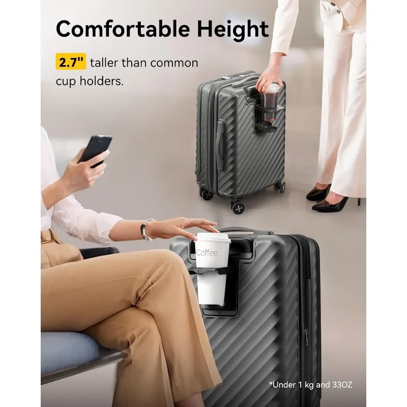 قم بحمل الأمتعة مع حجرة وحامل أكواب، وحقيبة صلبة قابلة للتوسيع مع جيب أمامي