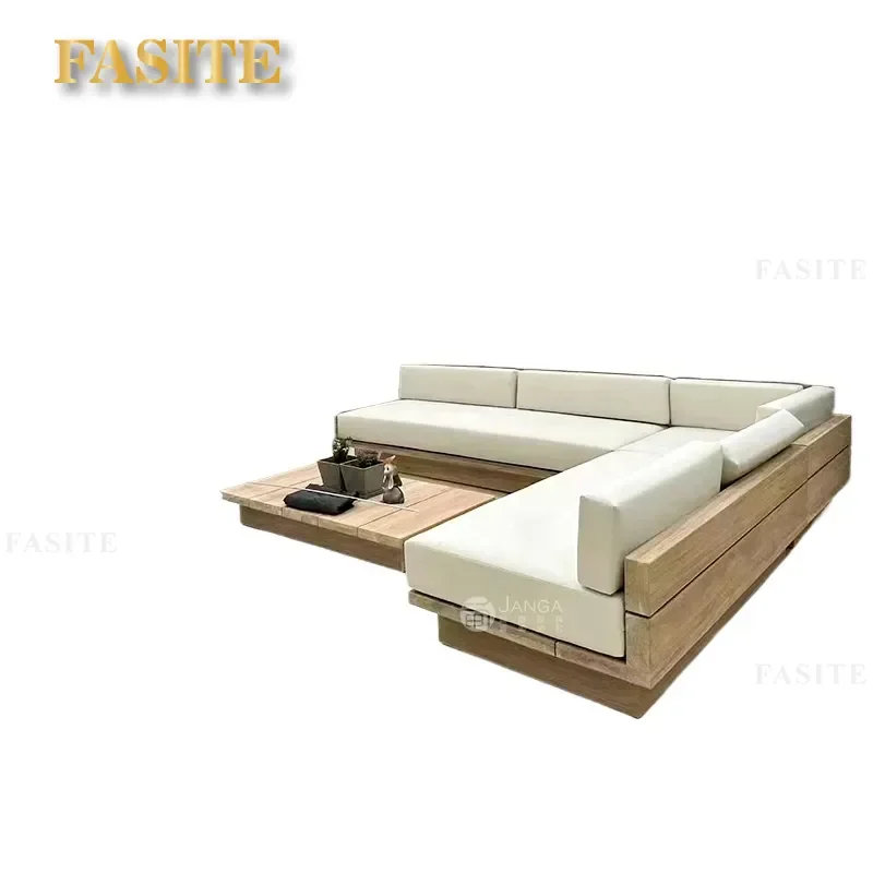 For Outdoor Villa Terrace Solid Wood Sofa Teak Garden Courtyard Furniture Hotel Homestay Durable Weather Resistant