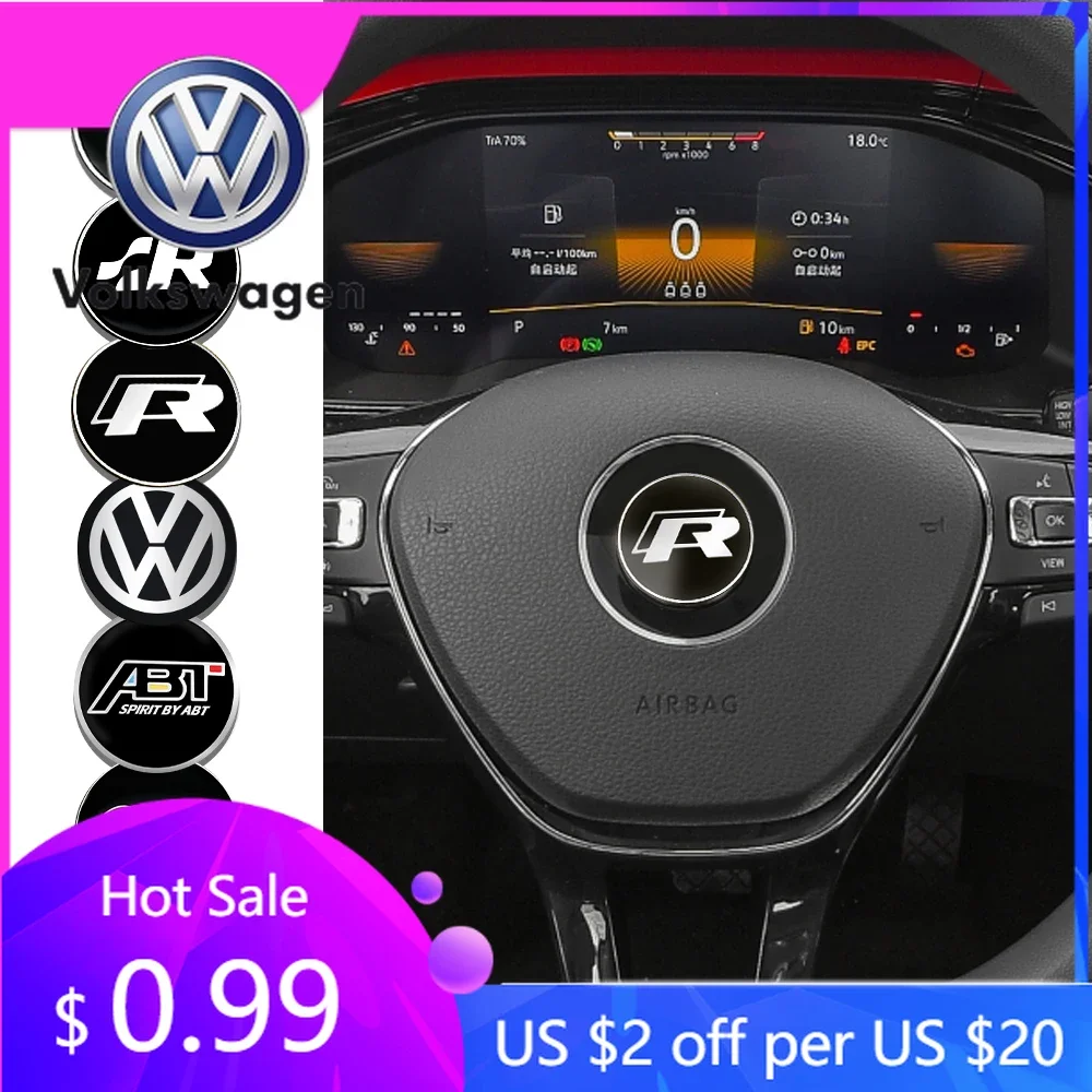 

2026 Hot For Volkswagen VW Car 45/50mm Steering Wheel Sticker Auto Emblem Decal Cover For Volkswagen VW R GTI ABT Golf Polo Tigu