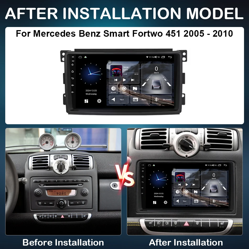 9' Car Radio For Mercedes Benz Smart Fortwo 451 2005 - 2010 Android15 Auto Multimedia Video Player Stereo Carplay Navigation GPS