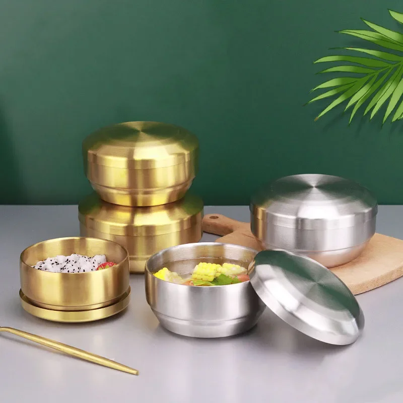 304 Stainless Steel Double Rice Bowl Soup Bowl Steamed Rice Bowl Anti-Scalding Child Small Bowl for Korean Cuisine