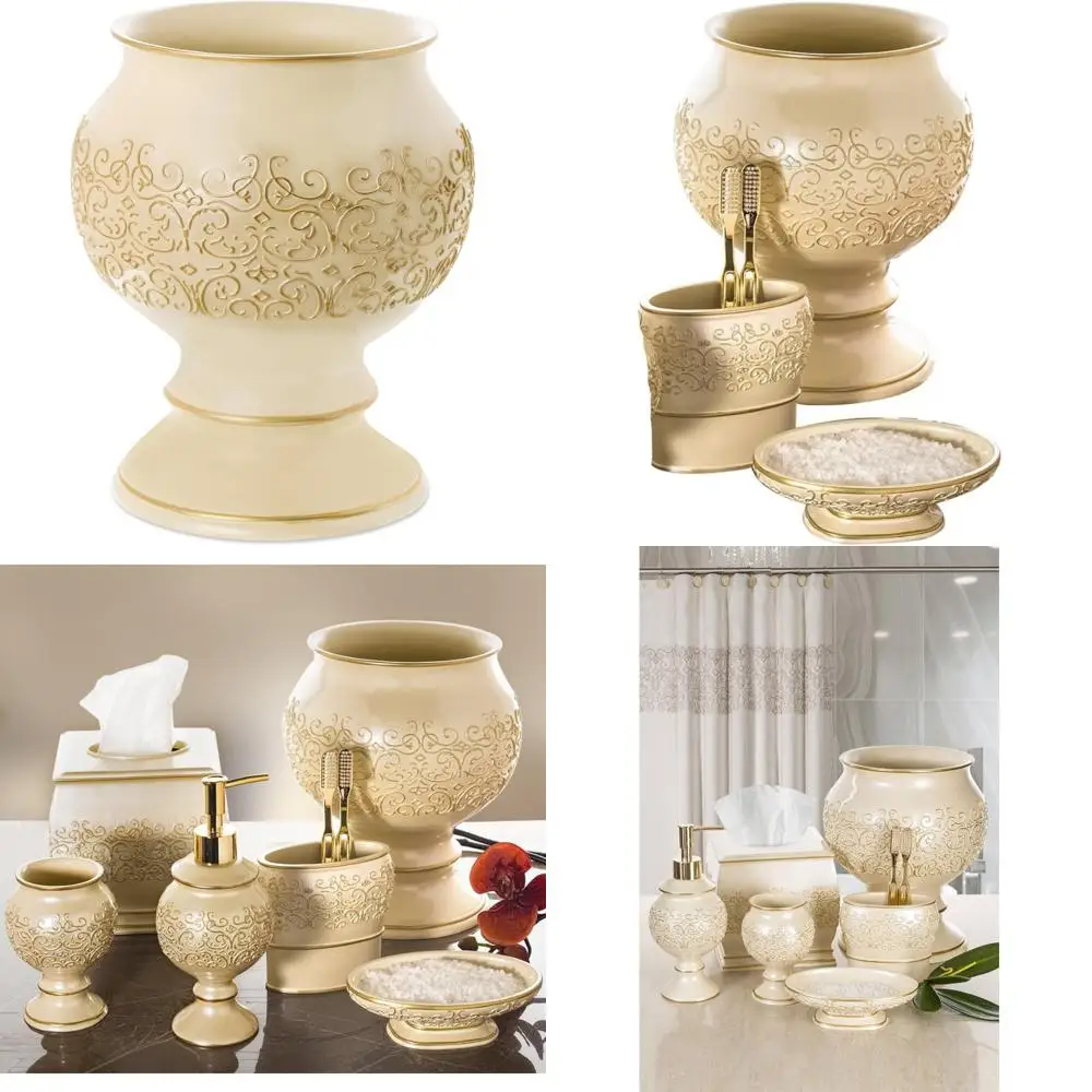 

Decorative Resin Bathroom Trash Can - 1.05 Gallon Capacity Wastebasket with Durable Design and Space-Saving Features