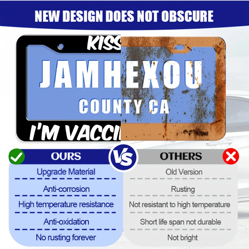 Kiss Me I'm Vaccinated License Plate Frame Funny Quote Red Lips Car Licence Plate Holder Universal Stainless Steel Auto Decor