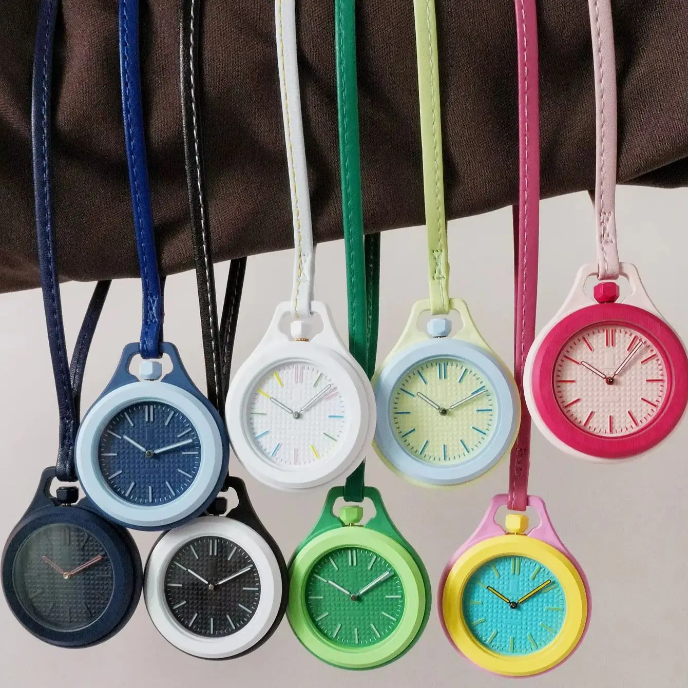 2/3 Multi-Color Set of Pocket Watches with Neck Straps, Simple Large Dial Quartz Necklace Pendant Watch, Portable Leather Strap Gift