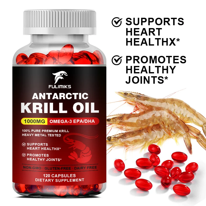 Olej Antarktyczny Krill 1000 mg, Omega-3 EPA, DHA, z astaksantyną Sup Sourced from Red Krill, maksymalna siła 120 kapsułek