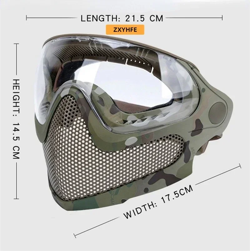 ZXYHFE Tactical Hunting Mask Steel Mesh Full Face Goggles Paintball Safety Protective Shooting CS Equipment Airsoft Accesories