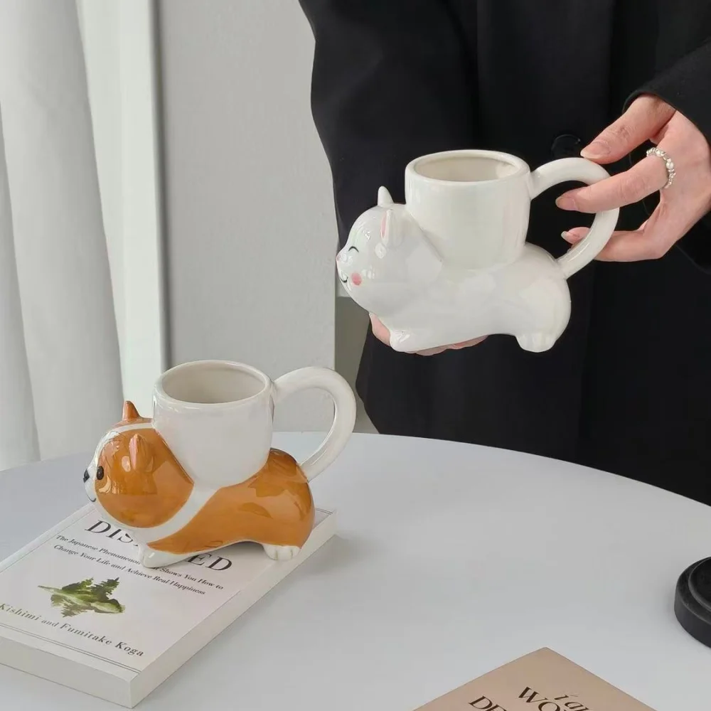 Handmade Cute Dog Cat Ceramic Coffee Mug Funny Animal Shape Milk Tea Cup for Home Decor Gift for Women