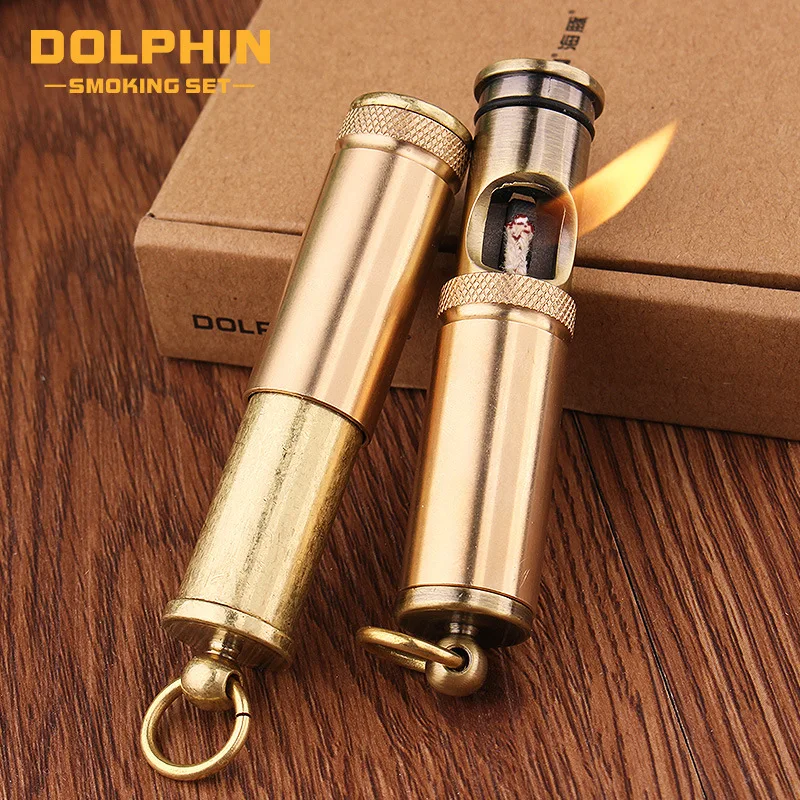 Metal Retro Creative Personality Torch Lighter Grinding Wheel Flint Brass Kerosenes Oil Pipe Cigarette Accessories Men's Gadgets