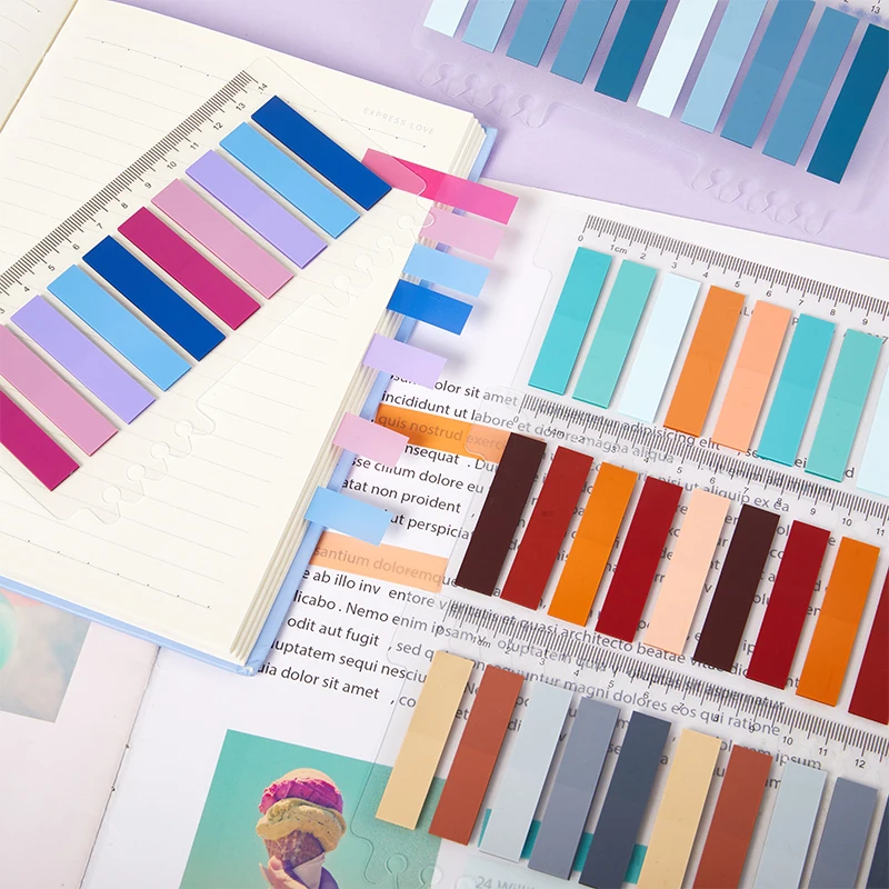 Retangu Fluorescente Sticky Note Sticker Strip, Índice Post Notas Papel, Papel gravável, Marca longa, Escritório e Material Escolar, 200Pcs