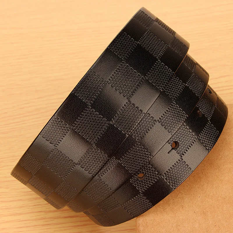 Men's Smooth Button Leather Belt with a 3.8 Width and No Buckle Head, a Business Casual Versatile Belt with a High-End Feel.