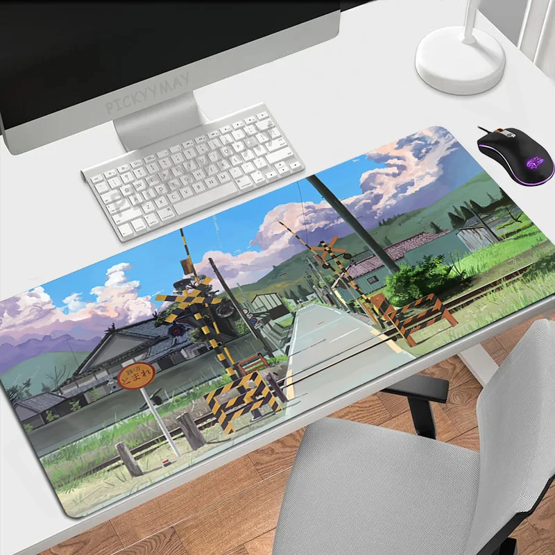 Pixel Mouse Pad Japanese Street Large Gamer Mousepad Keyboard Mat XXXL Mouse Mats 31.4x11.8in Rubber Desk Pad Design Desk Rug