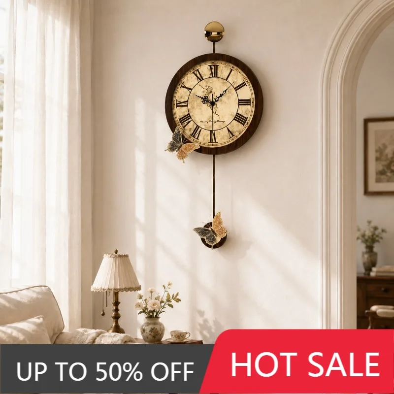 Retro Wall Clock Modern Home Aesthetic Butterfly Decor Clock Living Room Luxury Creative Art Watches Wall Decoration for Home