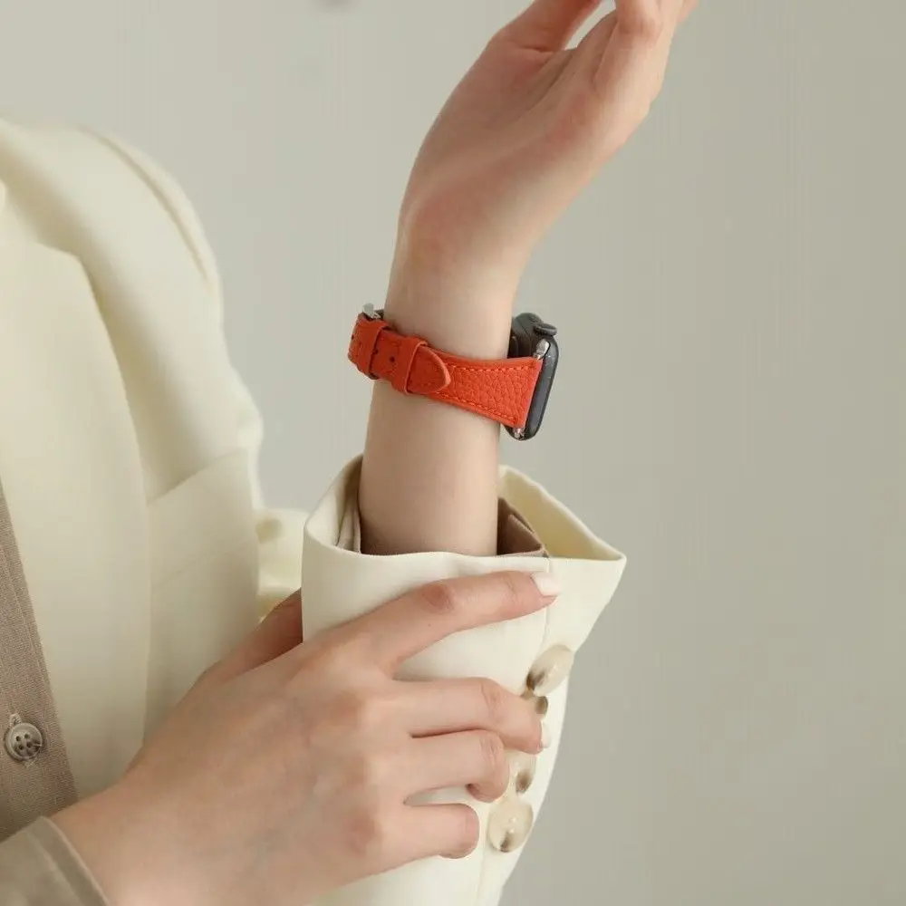 سوار ساعة جلد العلامة التجارية الجديدة حزام ساعة اليد لساعة أبل iwatch 1234567 نمط ليتشي حزام ناعم لساعة أبل 123456se7