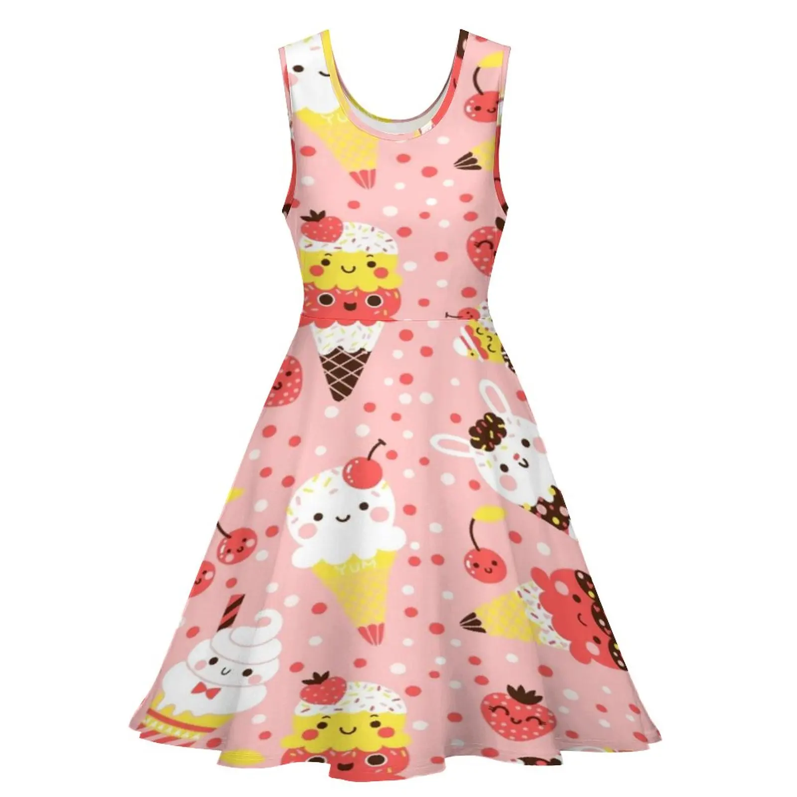 Cute Ice Cream Dress Cartoon Pattern Street Wear Dresses Female Trendy Skate Dress Summer Pattern Vestidos Big Size