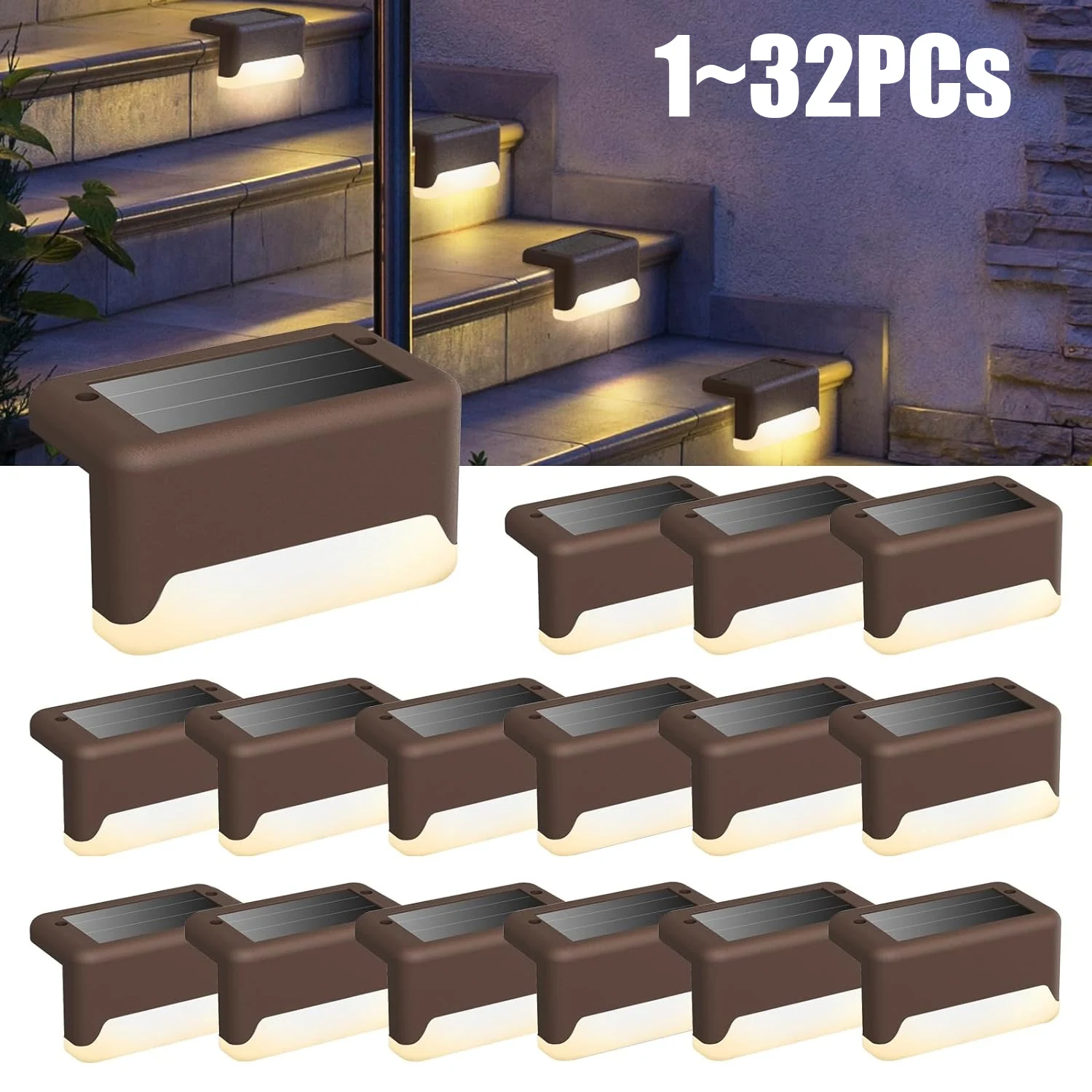 1 ~ 32PCs LED Solar Lichter Im Freien Wasserdichte Zaun Deck Lichter für Außerhalb Hof Balkon Garten Treppen Lampe