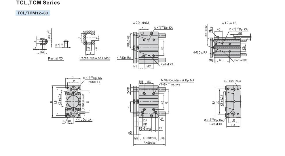 Drei-Achsen-Zylinder TCL-Serie Bohrung 12 16 20 25 32 40 50 63mm Hub 10 20 25 30 40 50 75 100 125 150 200 250 300mm – Detail 12