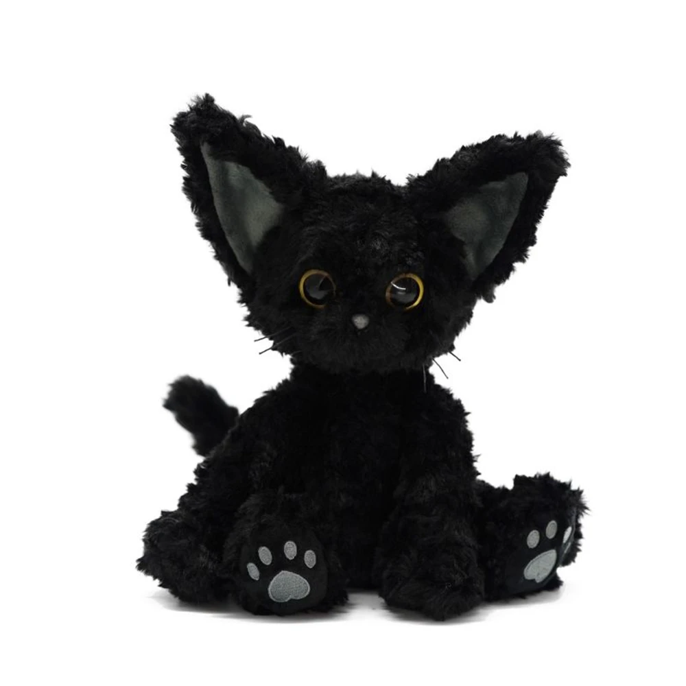 24CM Black Cute Plaime Cat Plush Toy Throw Pillow Khaki Curly KUKI Black Cat Doll Child Birthday Gift Big Eyes Festival Dress