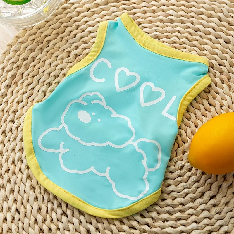 Puppy Cooler Cartoon Dog Clothes Spring and Summer Ice Silk Small Dog Clothing Teddy Sleeveless Two Legs Clothes