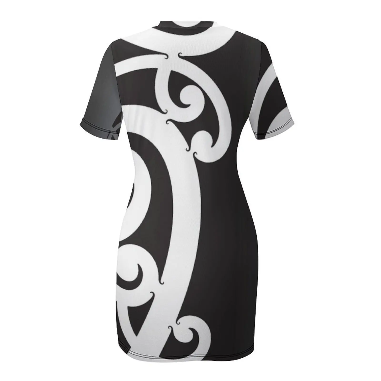 Preto e branco em camadas māori koru design vestido de manga curta vestido de verão mulher 2025 roupas femininas da moda vestido