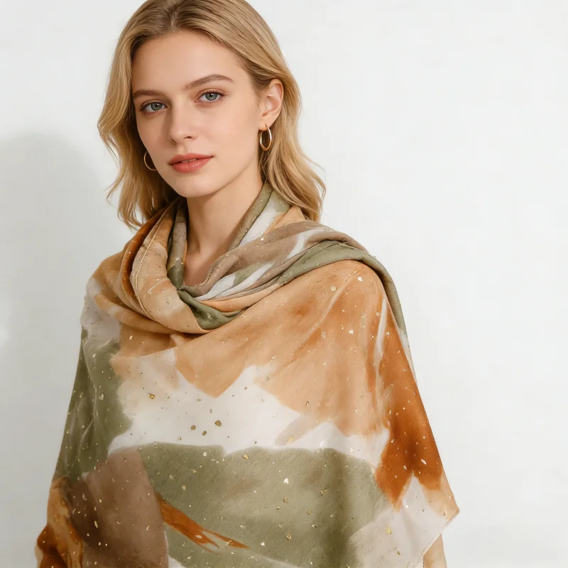 New Fashion Lurex Painting Floral Shimmer Cotton Viscose Shawl Scarf Lady High Quality Wrap Pashmina Stole Bufandas Muslim Hijab
