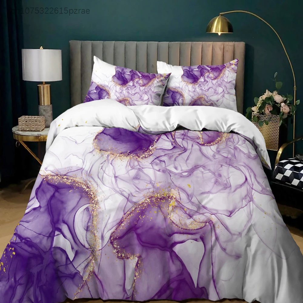 Colour Halo Dyeing Marble Duvet Cover Bedding Set Purple Blue Colourful Single Double Twin/Queen For Men Women Kids Gift