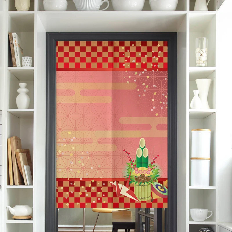 VIKAMA Red Maple Leaf Autumn Design Watercolor Watercolor Japanese Watercolor Japanese Noren Door Curtain for Kitchen Home Decor