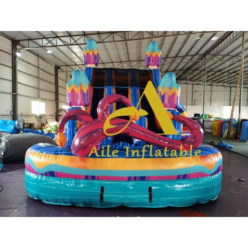 Commercial PVC Ice Cream Jumping Castle Outdoor Inflatable Dual lane Water Slide Octopus Inflatable Double lane Slide with