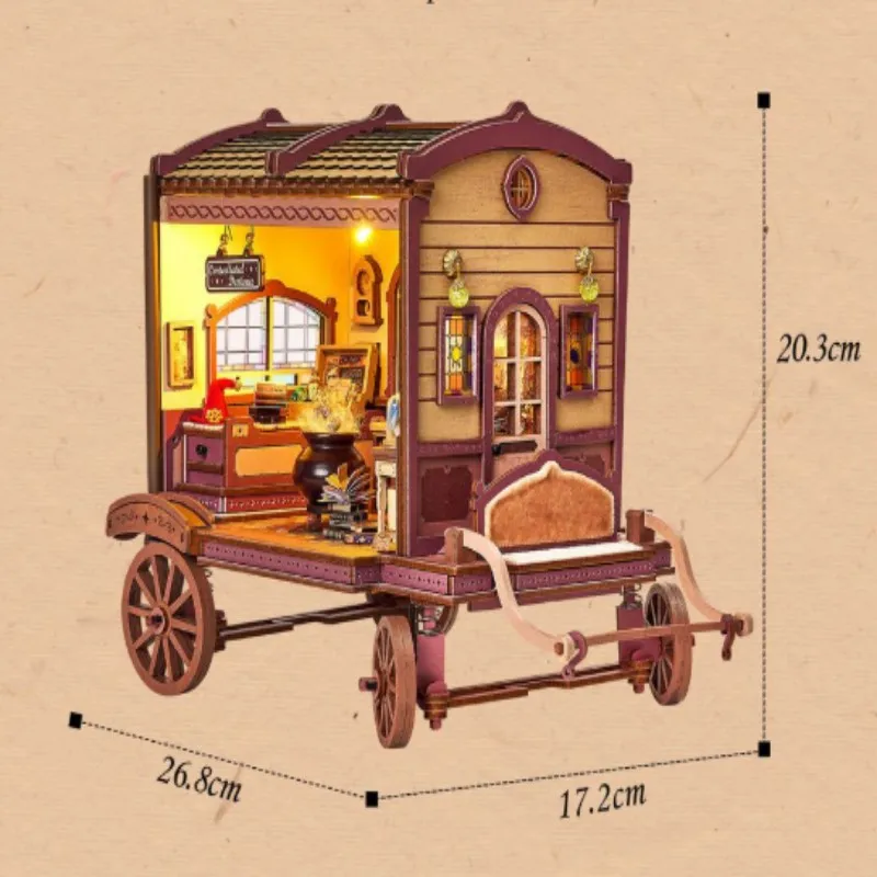 الرجعية ماجيك النقل المقصورة DIY منزل خشبي مجموعات مصغرة مع أضواء LED الكبار الحرفية نموذج مكتب منزلي الديكور الإبداعية هدية #6