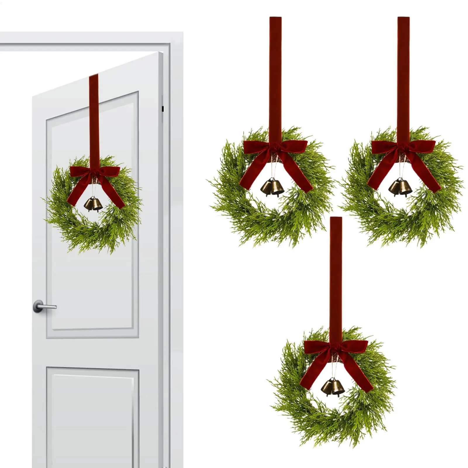 

Christmas Wreath 4 Pieces Rustic Farmhouse Festive Decorations Christmas Kitchen Cabinet Wreaths With Ribbon For Front Door