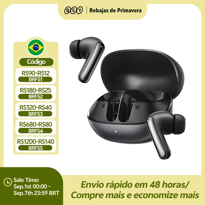 Fones de Ouvido Sem Fio QCY Melobuds N20 BH25HT20A Bluetooth 6.0 - ANC Adaptativo de -50dB, Drivers de 13mm, 6 Microfones, Chamadas HD, 40 Horas de Duração