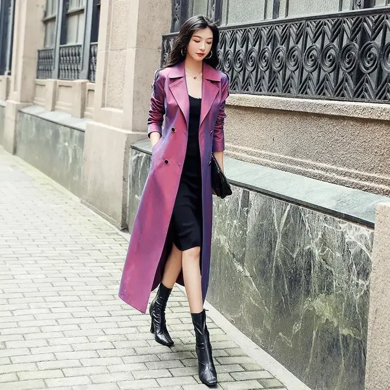 Fashion Ladies High-grade Trench Coat Female Purple Temperament Coat High-end Atmosphere Long Style Thigh-high Jacket New 2024