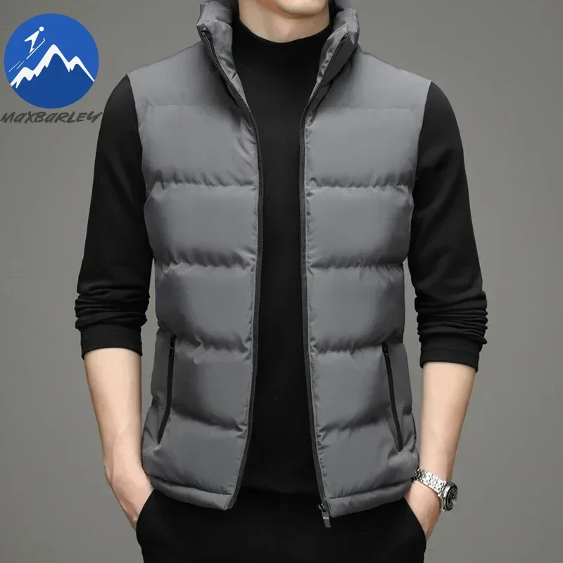2025 Winter Vest Jacket Men Light Luxury Thick Warm Windproof Sleeveless Coat Male Casual stand collar Down Cotton Padded Vest